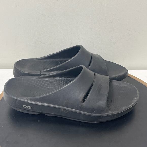 Oofos OOahh Slide Sandals Men 9 Black Recovery‎ Comfort Slip-On Mules EU 42 - Picture 1 of 12